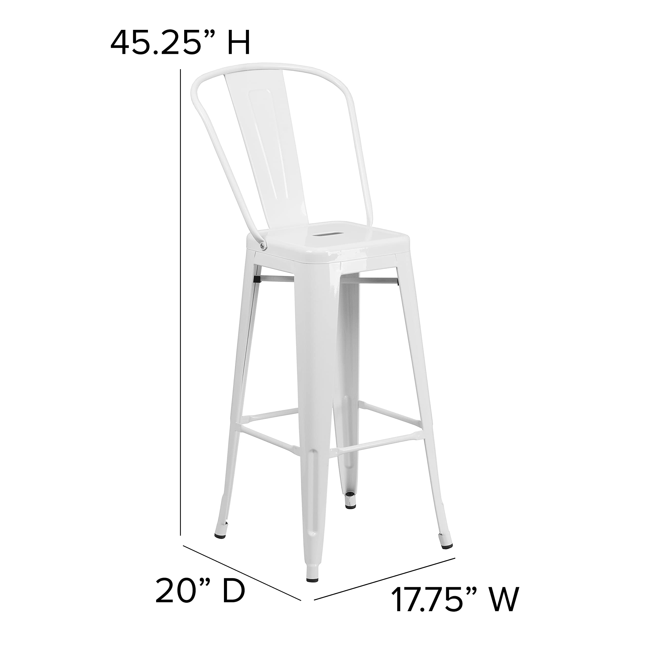 Flash Furniture Commercial Grade 30' High White Metal Indoor-Outdoor Barstool With Removable Back