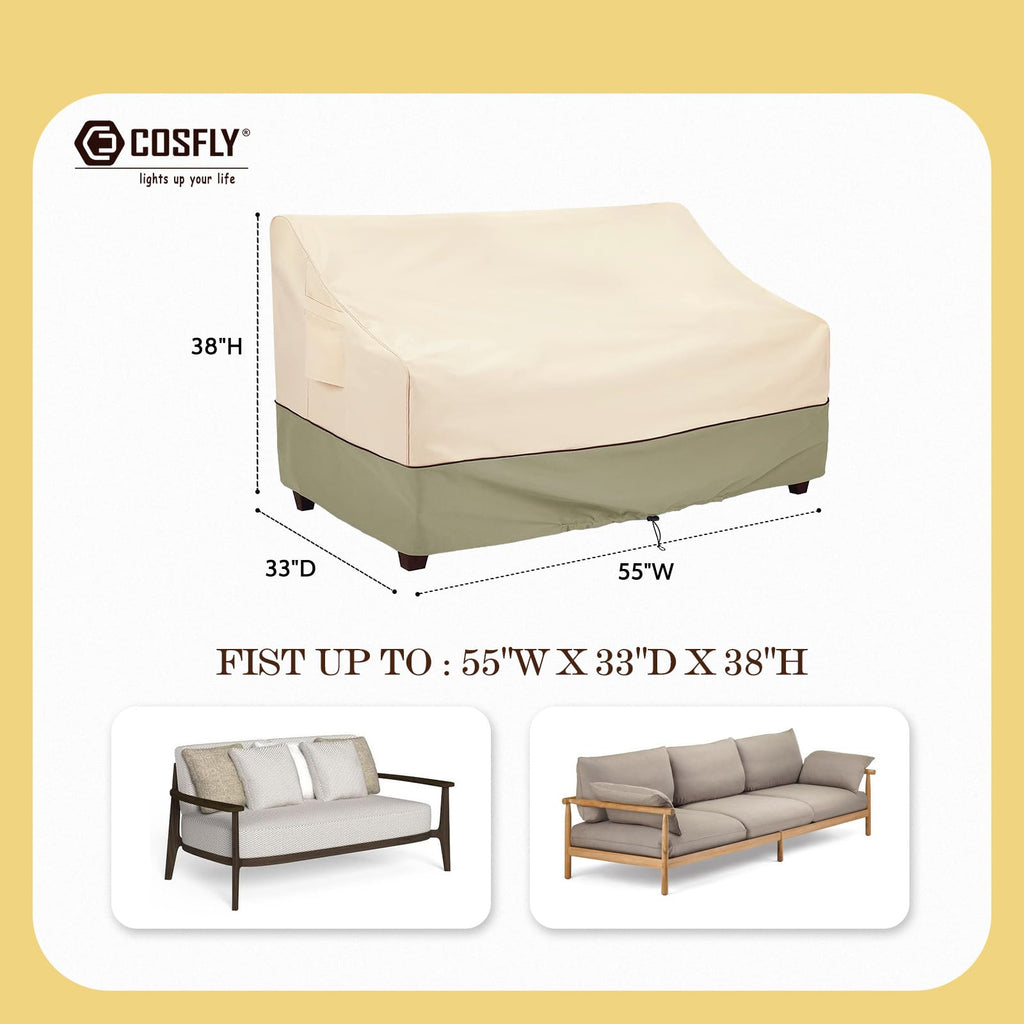 COSFLY Outdoor Furniture Patio Sofa Cover, Waterproof Oxford, Fits 55"W x 33"D x 38"H, Beige