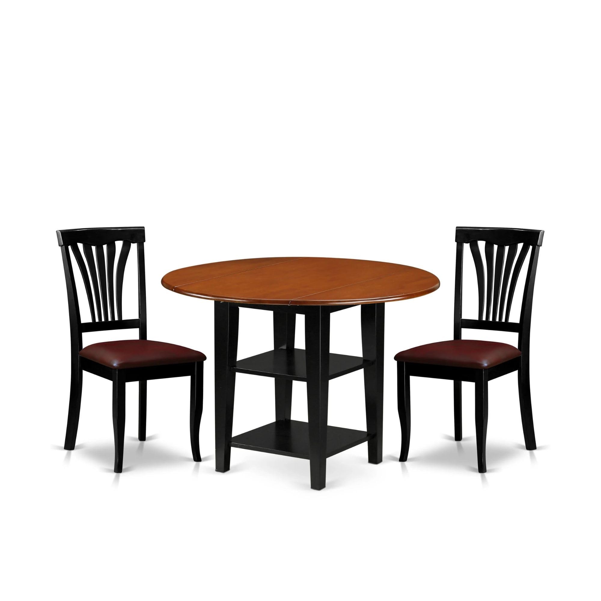 East West Furniture Suav3-Bch-Lc 3 Piece Sudbury Set With One Round Table And Two Dinette Chairs With Faux Leather Seat In A Beautiful Black And Cherry Finish