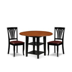 East West Furniture Suav3-Bch-Lc 3 Piece Sudbury Set With One Round Table And Two Dinette Chairs With Faux Leather Seat In A Beautiful Black And Cherry Finish