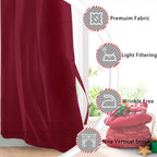 Hiasan Sheer Curtains For Bedroom With Tiebacks, Grommet Light Filtering Extra Wide Voile Texture Window Curtains For Living Room, Kids' Room And Nursery, Burgundy, W70 X L84, 2 Soft Drape Panels