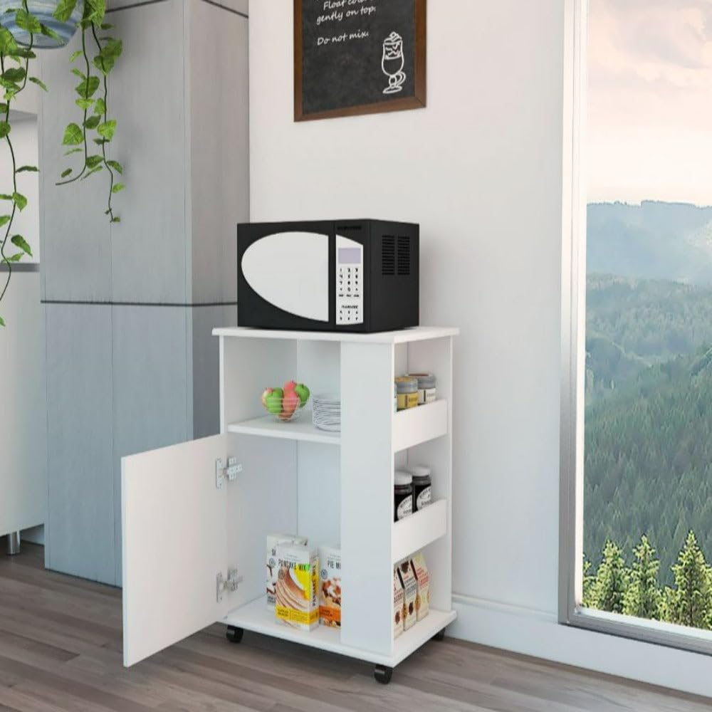 Kitchen Cart Newark, Three Side Shelves - White