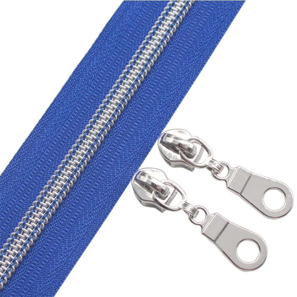 Yahoga 5 Silver Metallic Nylon Coil Zippers By The Yard Bulk Royalblue Tape 10 Yards With 25Pcs Sliders For Diy Sewing Tailor Cr
