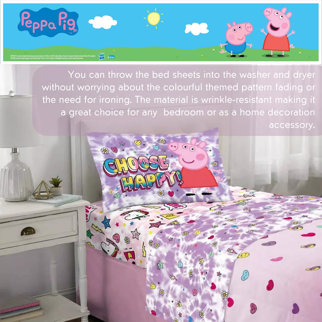 Franco Peppa Pig Pink Heart Kids Bedding Super Soft Microfiber Sheet Set, Twin, (Officially Licensed Product)