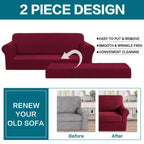Turquoize Stretch Sofa Slipcover 2 Pieces Sofa Cover Couch Cover For 3 Cushion Couch Washable Furniture Protector Covers With Elastic Bottom Feature Thick Jacquard Fabric (Sofa, Burgundy)