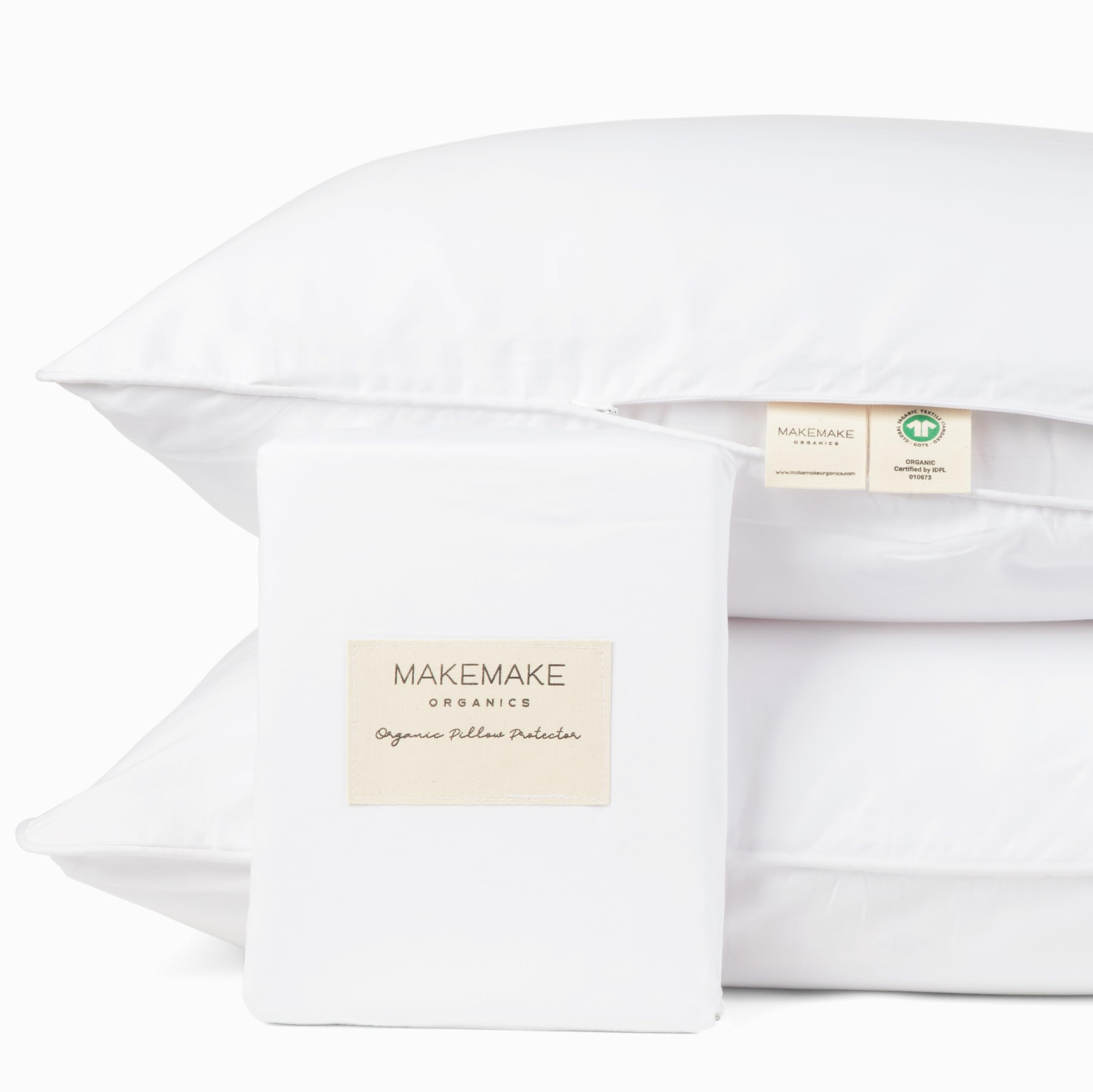 Makemake Organics Organic Pillow Protector (Set Of 2) Gots Certified Organic Cotton Pillow Cases Zippered Natural Breathable Saf