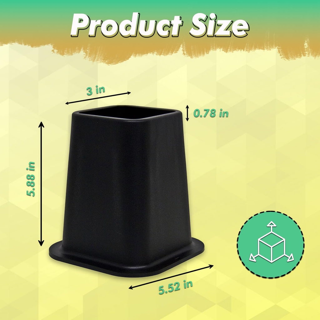 Kings Brand Furniture 6 Inch Black Bed Risers - Set of 4 for Desk, Sofa, Couch & Table, Model B9019