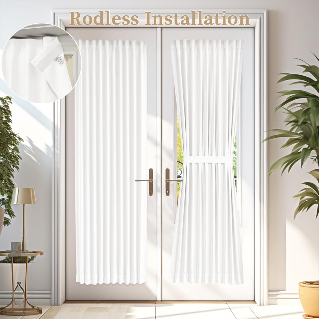Vatge 50% Sunlight Blocking French Door Curtain, 36 x 72 Inch Door Curtains for Door Window Coverings, 1 Panel, W36 x L72, Pure 