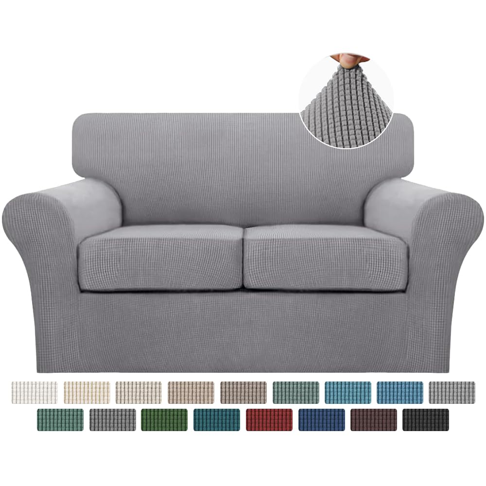 Turquoize 3 Piece Sofa Covers For 2 Cushion Couch Sofa Slipcover Soft Couch Cover For Dogs-Washable Sofa Furniture Covers With 2 Individual Cushion Covers, Thick Jacquard Fabric (Loveseat, Dove)