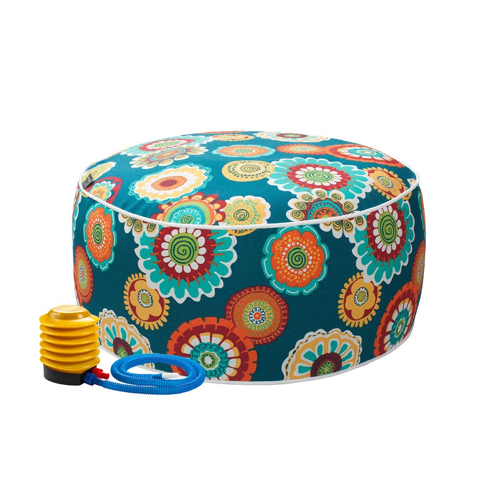 Magpie Fabrics Indoor/Outdoor Inflatable Stool Ottoman Pouf, Water Repellent Round Footrest Footstool With Foot Pump D20 Xh9, Portable For Patio Garden Camping Or Home, Heronsbill Navy