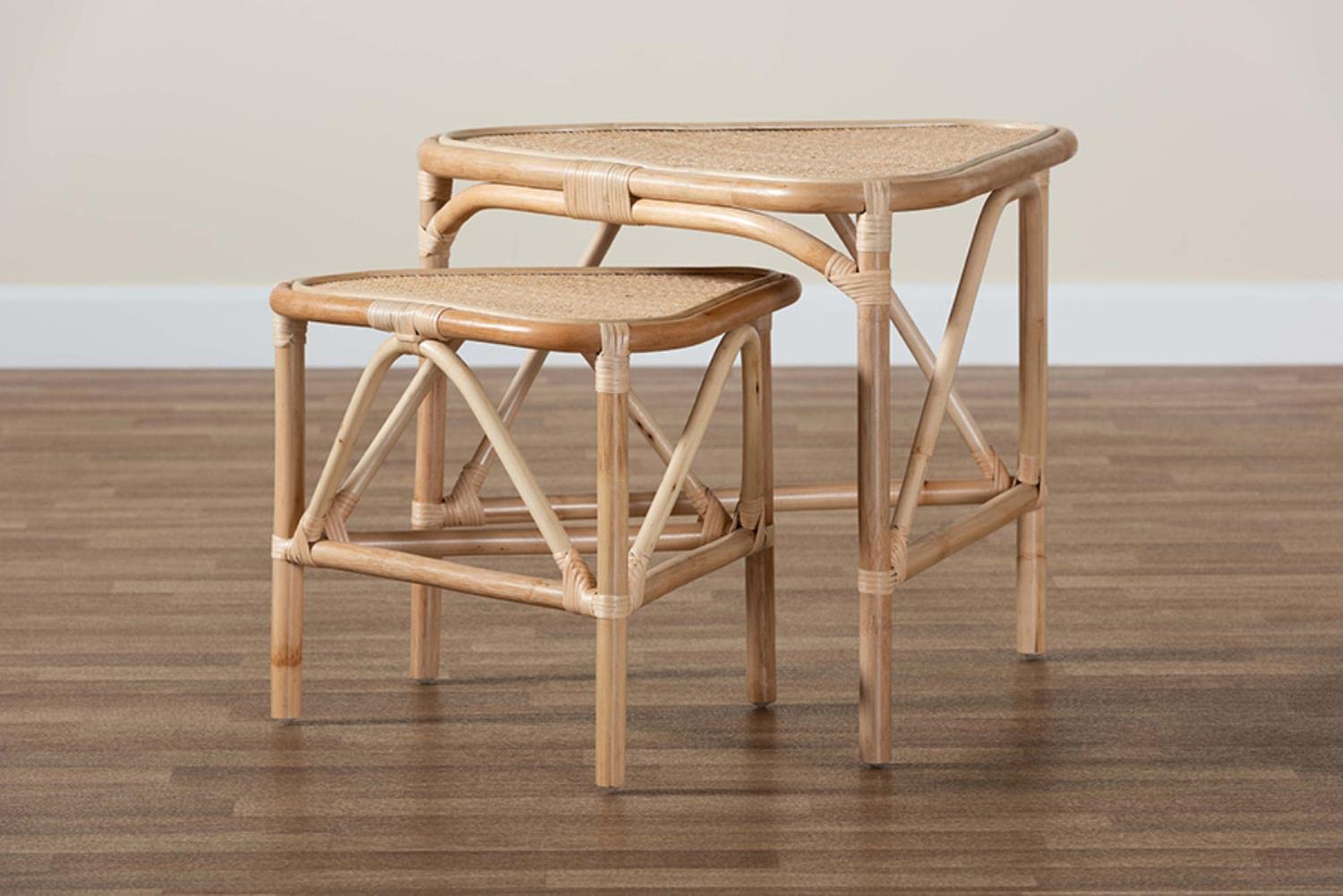 Baxton Studio Jayden Modern Bohemian Natural Brown Finished Rattan 2-Piece End Table Set