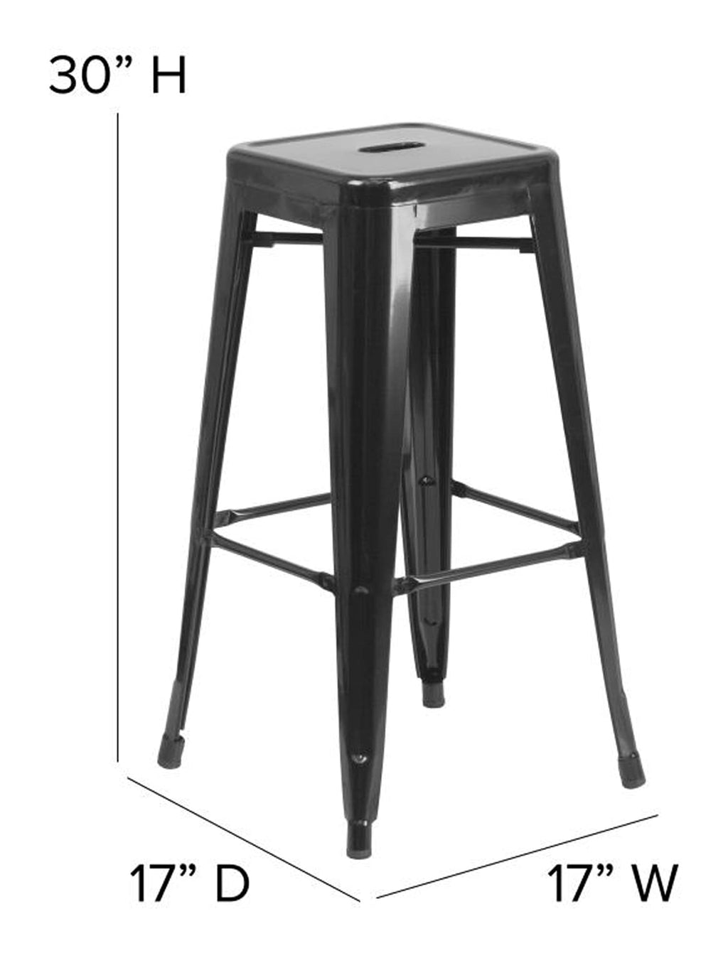 Flash Furniture Kai Commercial Grade Indoor-Outdoor Bar Height Stool - Black Metal Frame - Black Poly Resin Seat - 30" High - Backless