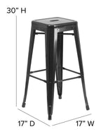 Flash Furniture Kai Commercial Grade Indoor-Outdoor Bar Height Stool - Black Metal Frame - Black Poly Resin Seat - 30" High - Backless