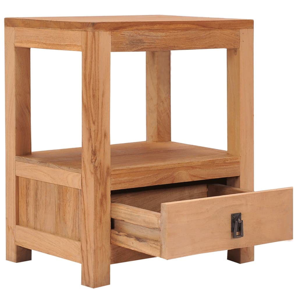vidaXL Solid Wood Teak Bedside Cabinet - Colonial-Style Design, Features Handy Drawer and Shelf for Ample Storage, Fits into Bedroom or Living Room