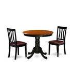 East West Furniture ANTI3-BLK-LC 3 Piece Dining Room Furniture Set Contains a Round Dining Table with Pedestal and 2 Faux Leather Upholstered Chairs, 36x36 Inch, Black & Cherry