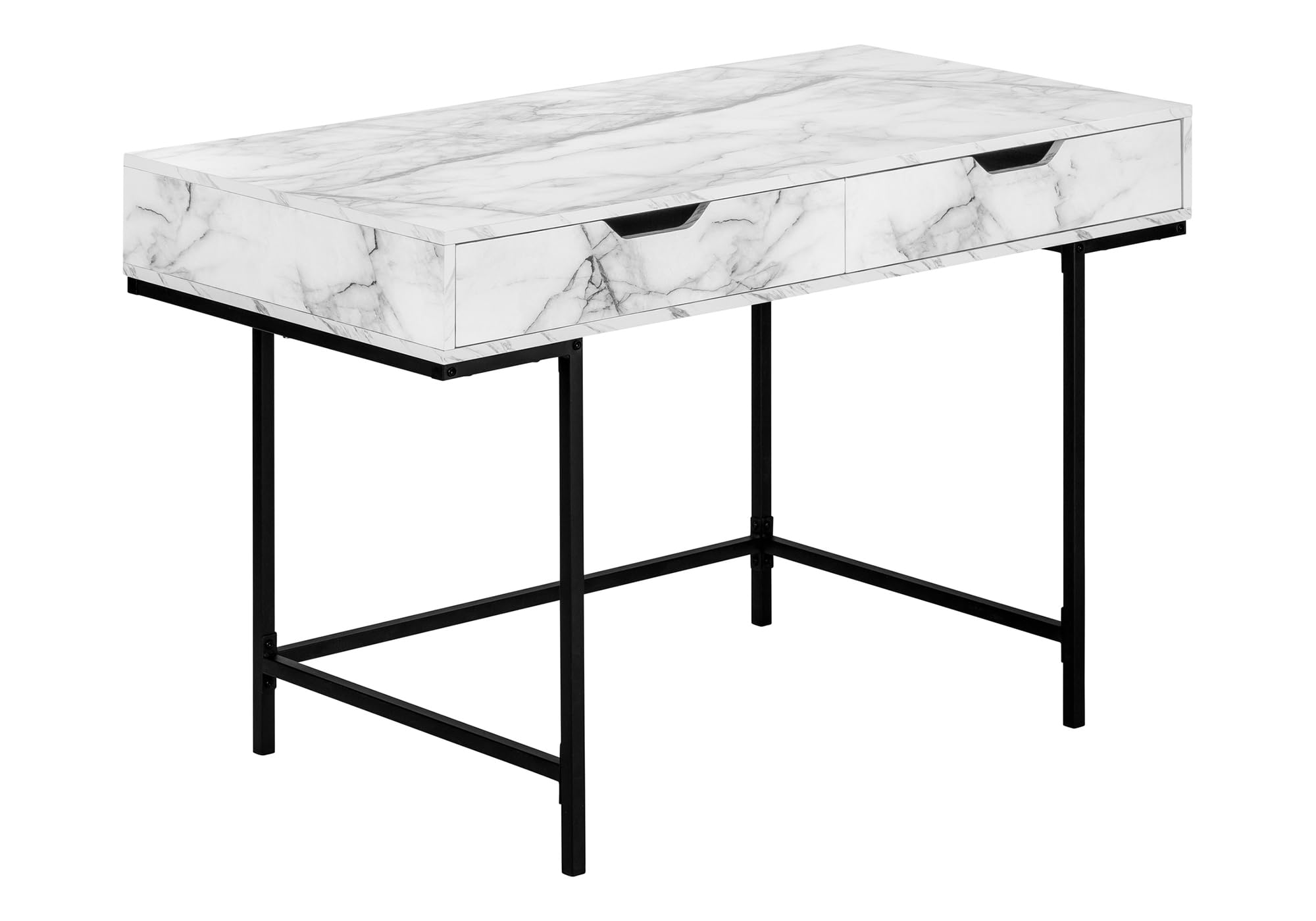 Monarch Specialties I 7558 Computer Desk, Home Office, Laptop, Storage Drawers, 48&quot; L, Work, Metal, Laminate, White Marble Look, Black, Contemporary, Modern