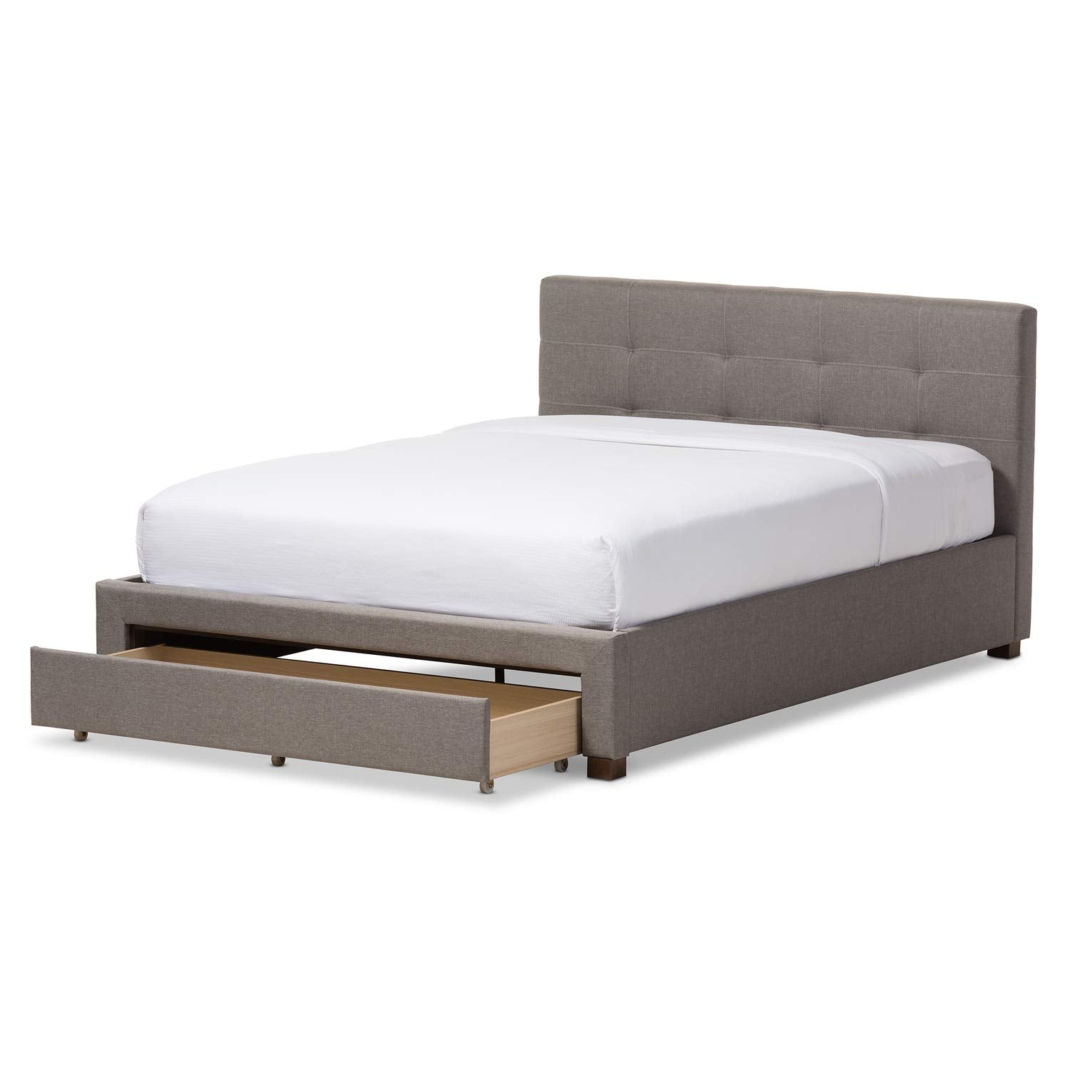 Baxton Studio Brandy Modern and Contemporary Upholstered Platform Bed with Storage Drawer Queen