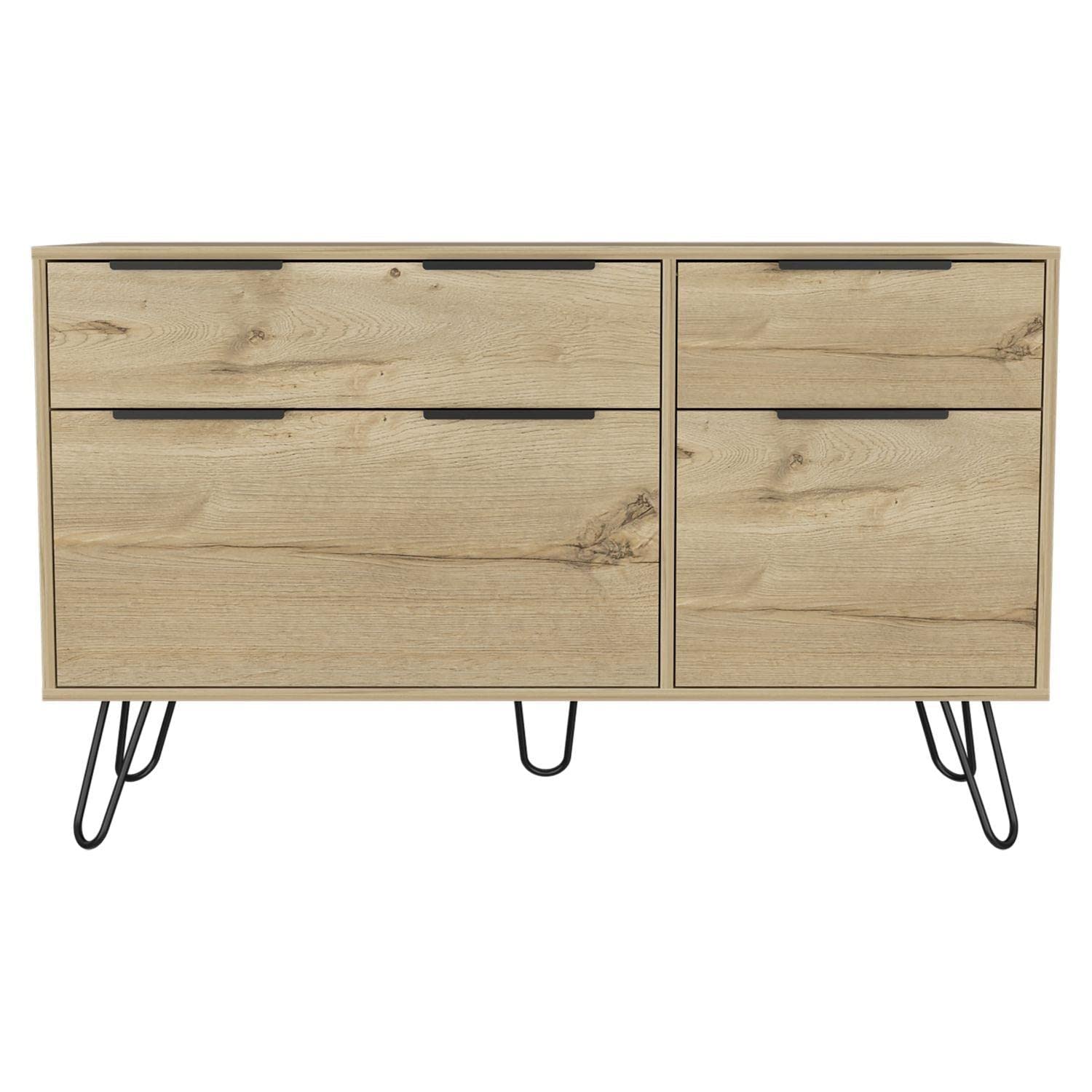 Begonia Double Dresser, 4 Drawers, Superior Top, Hairpin Legs, Light Oak