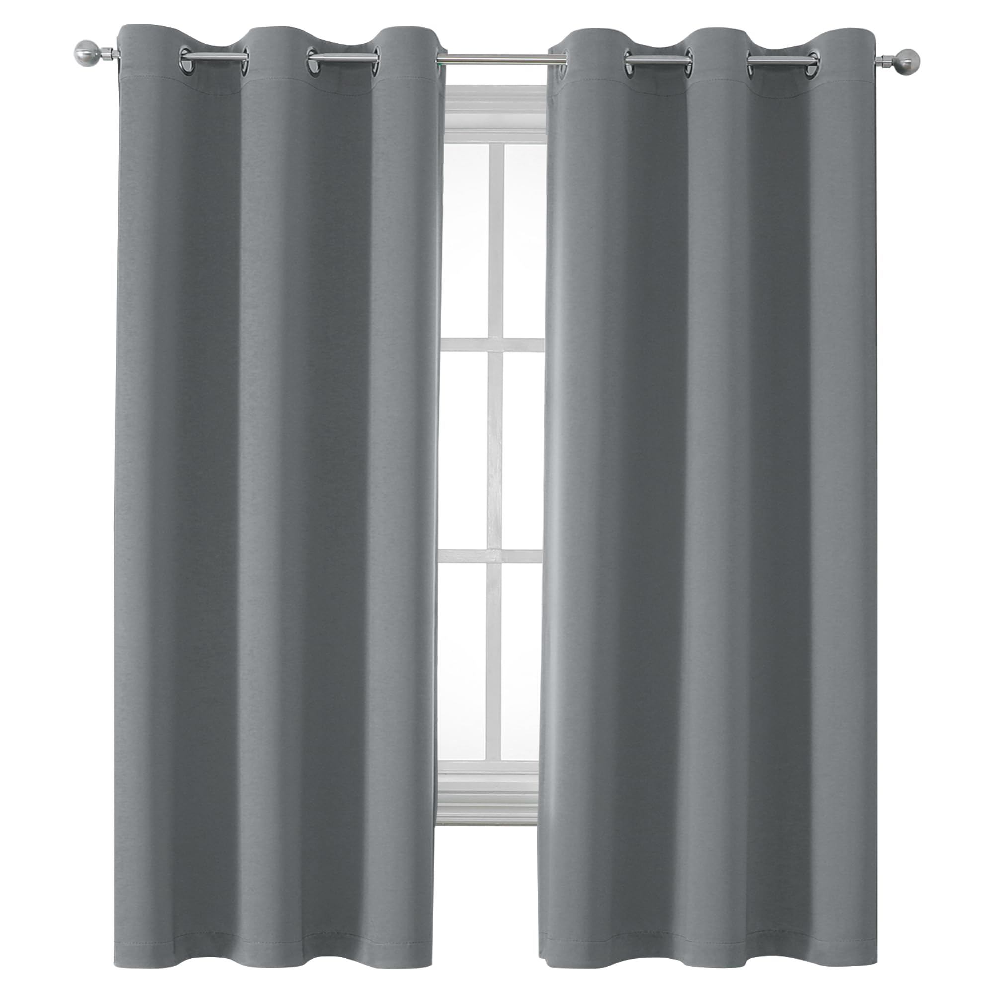 Dualife Grey Room Darkening Curtains & Drapes For Bedroom - Thermal Insulated Grommet Curtain Panels For Flat/Apartment, 34W X 6