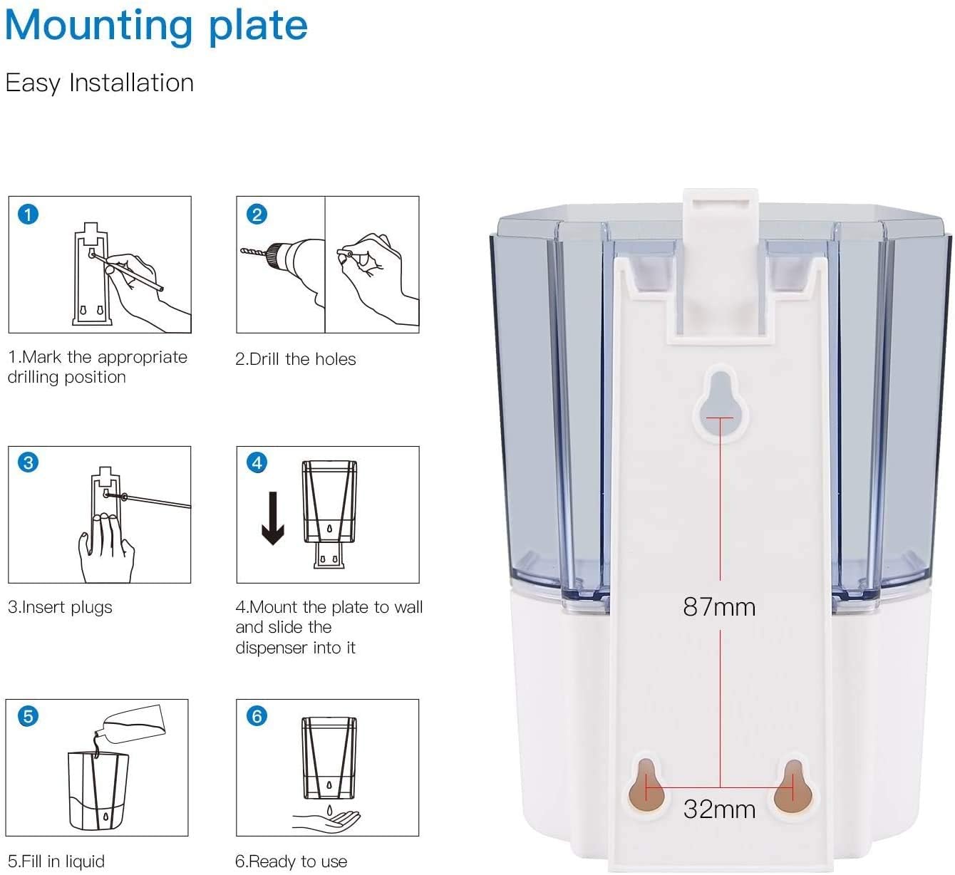 Naiver Automatic Soap Dispenser - Touchless Sensor Soap Pump,Wall-Mounted Hand Sanitizer Dispenser, Battery Operated For Hospita