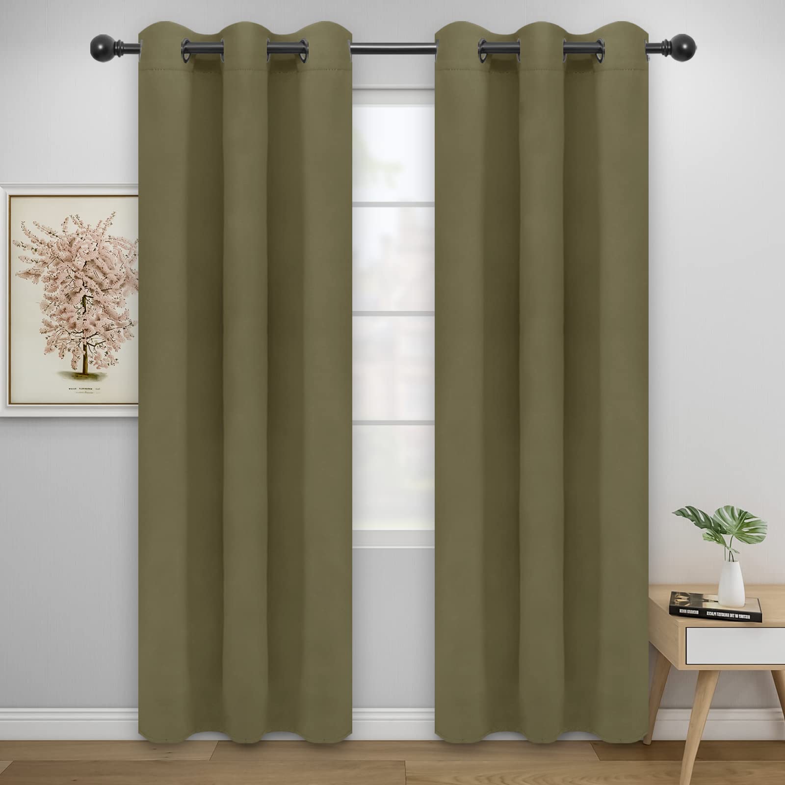 Easy-Going Blackout Curtains For Bedroom, Solid Thermal Insulated Grommet And Noise Reduction Window Drapes, Room Darkening Curtains For Living Room, 2 Panels(46X84 In, Khaki)