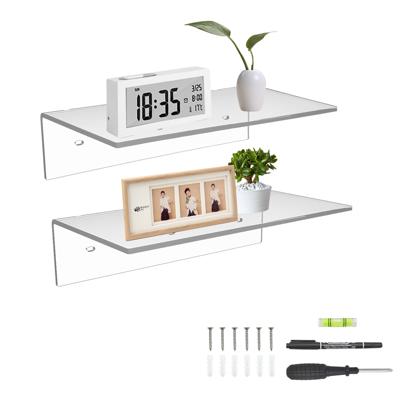 Sezanrpt 12 Inches Clear Small Wall Shelves, Acrylic Bathroom Shelves for Wall, Floating Shelves for Living Room, Funko Pop Shel