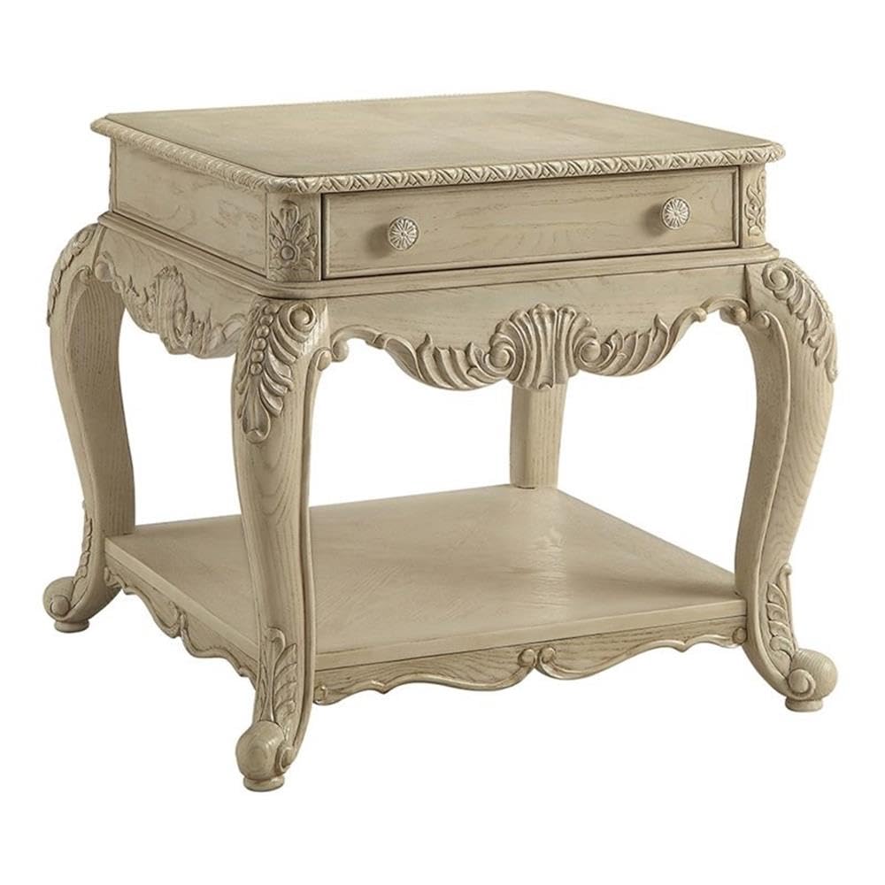 Acme Ragenardus 1 Drawer Wooden End Table With Bottom Shelf In Antique White