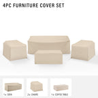 Crosley Furniture Patio Furniture Covers, Waterproof 4-Piece Cover Set For Outdoor Chairs, Sofa, Table, Tan