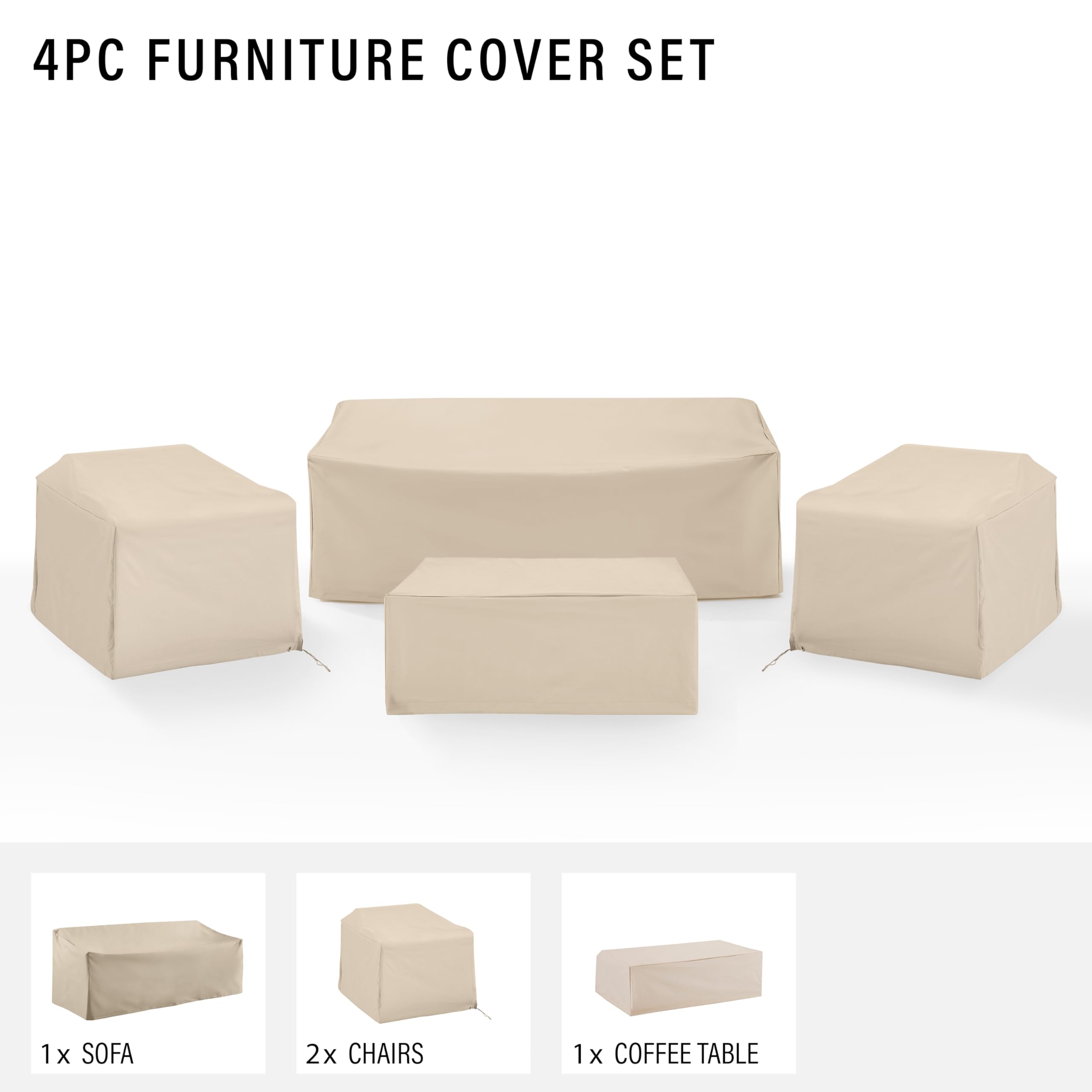 Crosley Furniture Patio Furniture Covers, Waterproof 4-Piece Cover Set For Outdoor Chairs, Sofa, Table, Tan