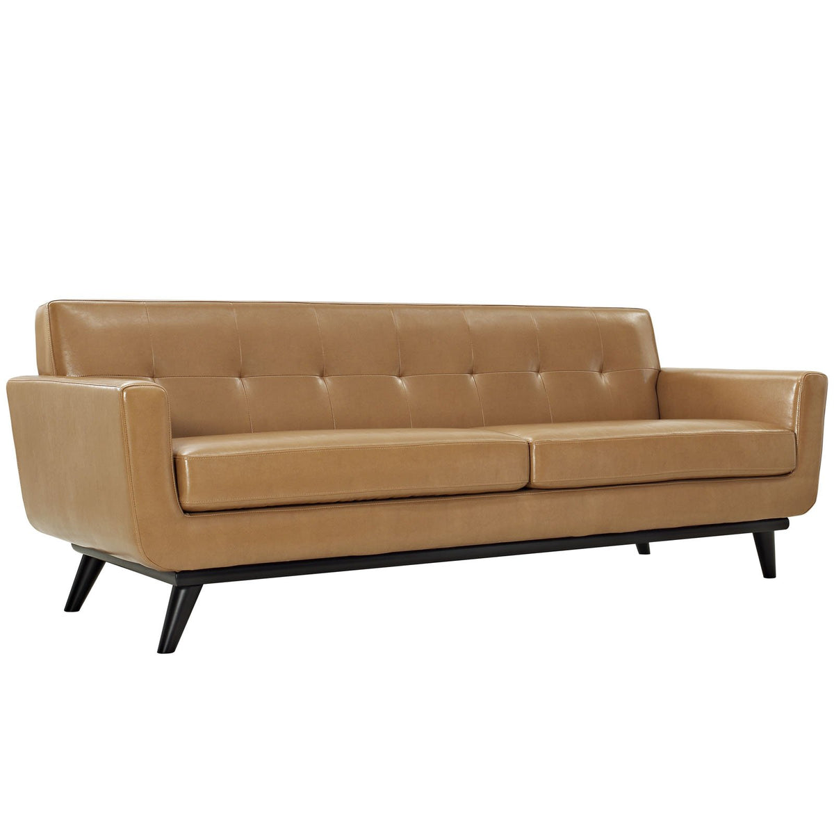 Modway Engage Mid-Century Modern Leather Upholstered Sofa in Tan