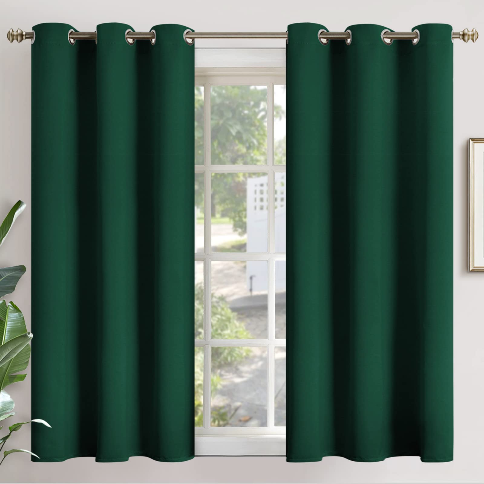 YoungsTex Emerald Green Blackout Curtains 45 Inches Length - Thermal Insulated with Grommet Room Darkening Short Window for Bedr