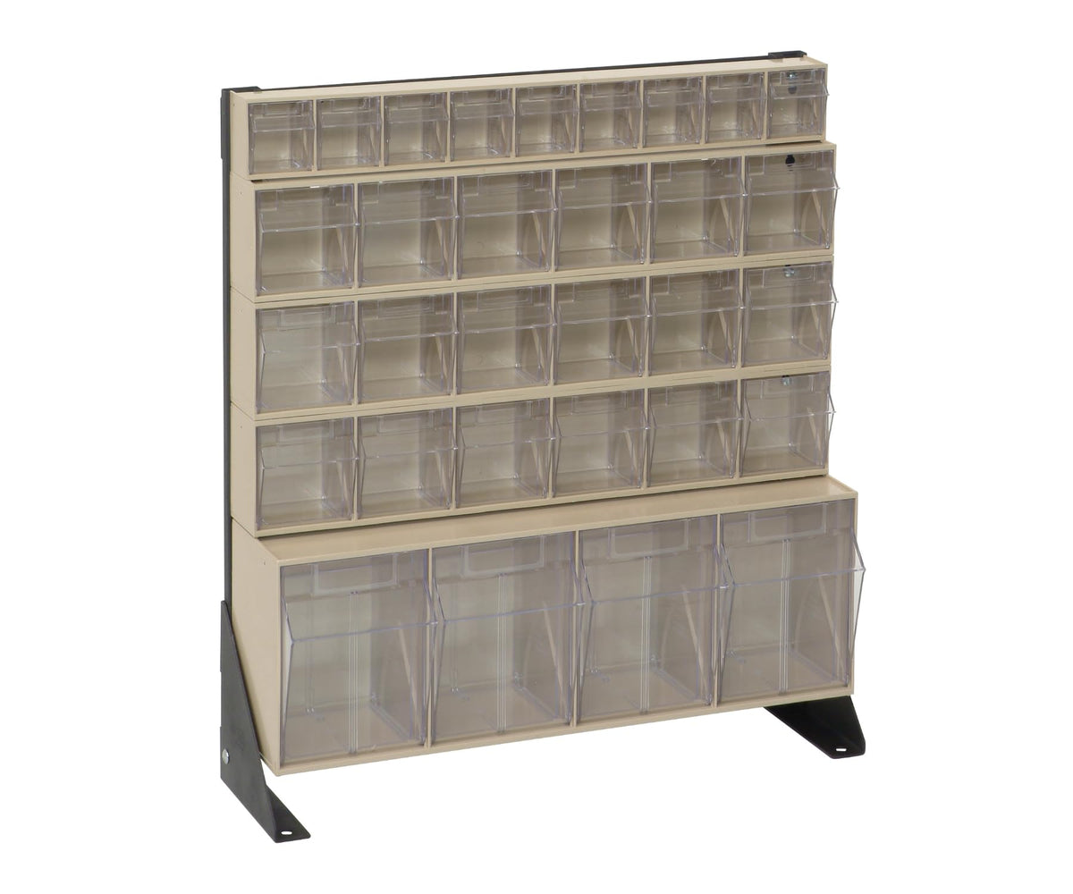 Quantum Storage Systems QFS12431IV TipOut Bin Stand with 31 Clear TipOut Bins, 8 x 235/8 x 28 , Ivory