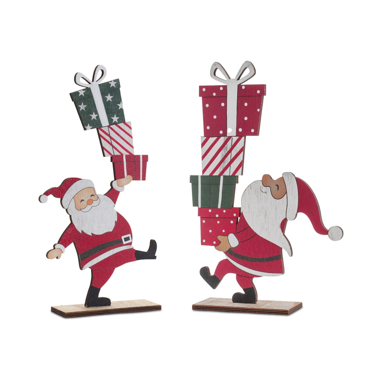 Melrose Wooden Santa Claus with Presents Christmas Tabletop Decorations - 12' - Set of 2