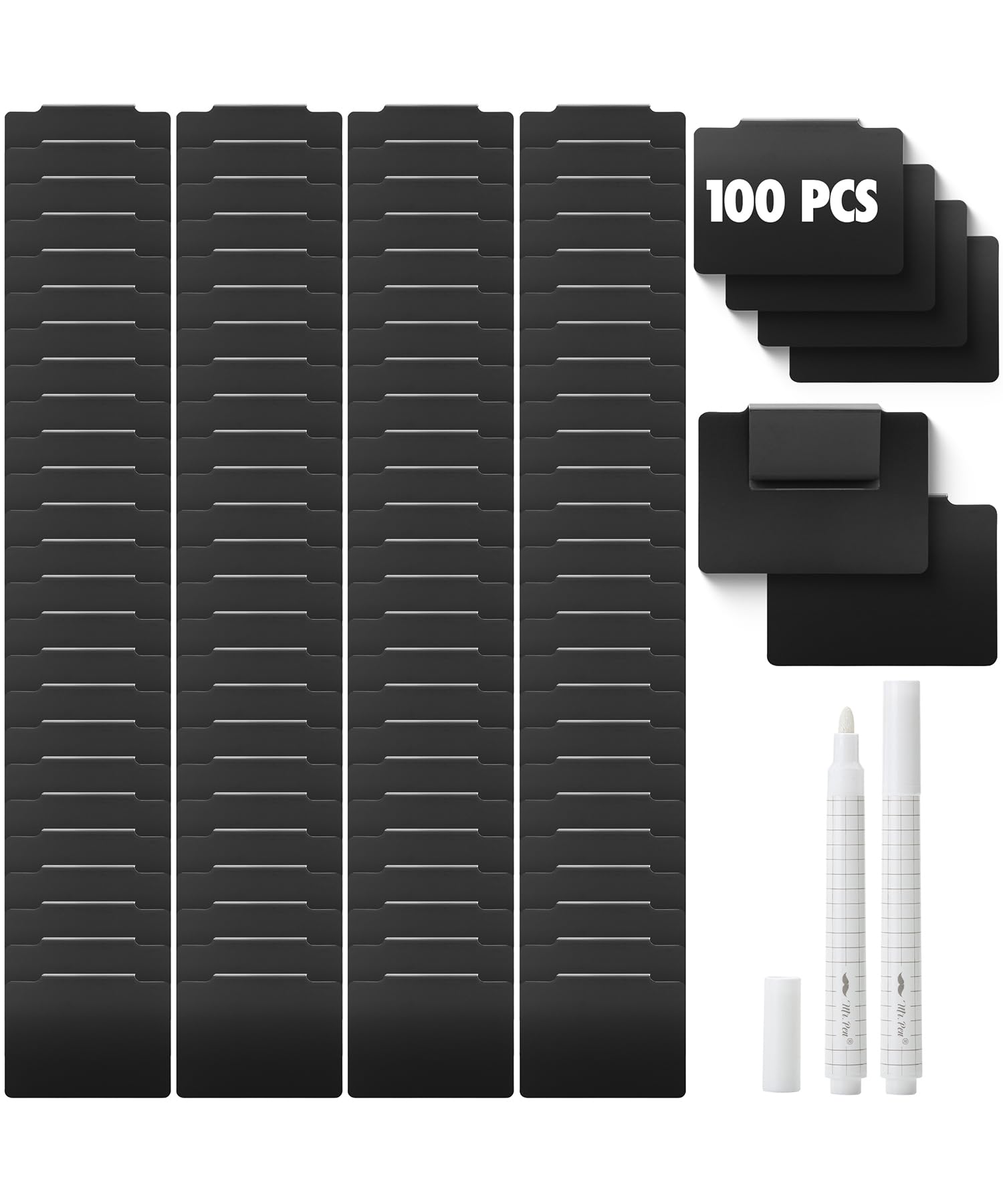 Mr. Pen- Basket Labels Clip On Set, 102 Pcs, 100 Removable Bin Labels Clip On With 2 Chalk Markers, Storage Bin, Basket Tags,