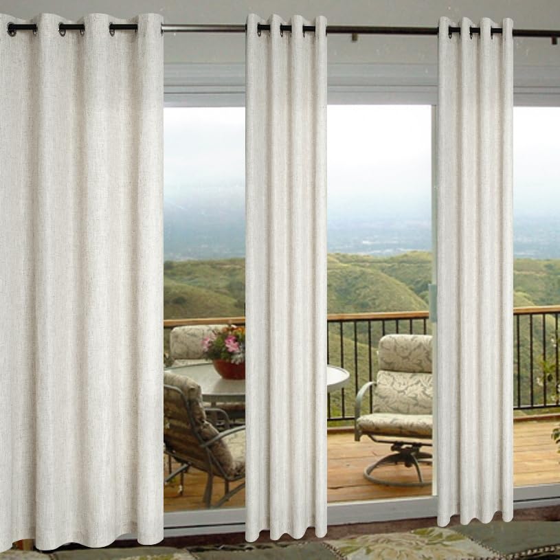 Flax Linen Curtains 90 Inch Length 2 Panels Set For Living Room Grommet Drapes Light Filter Semi Sheer Opaque Tan Beige Curtains