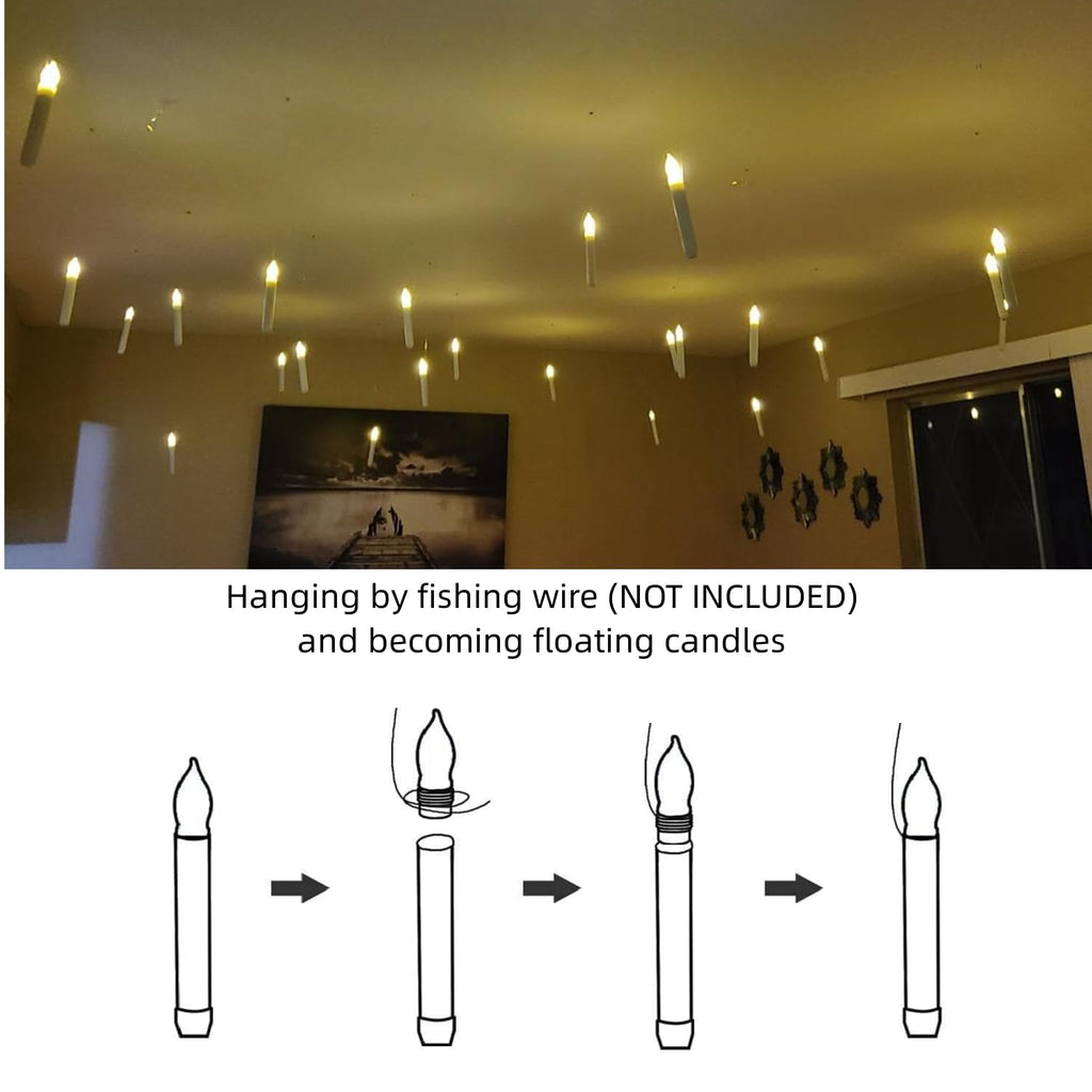 Amagic 12Pcs Batteries Operated Taper Candles With Remote, Warm White Flickering Light, Flameless Handheld Candles Floating, Led