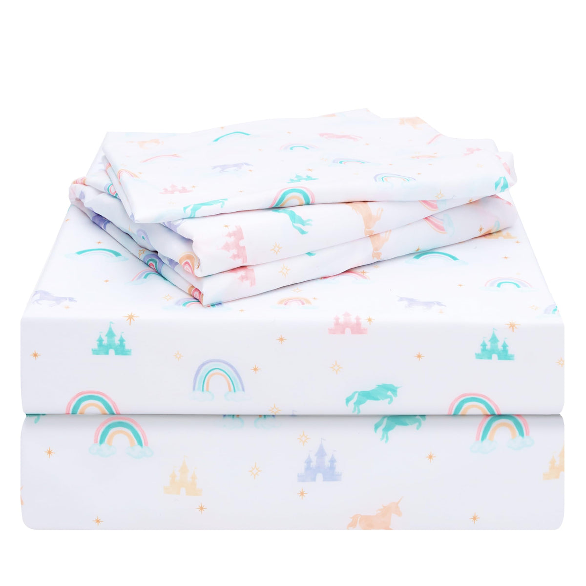 Joiedomi Kids Full Sheet Set Rainbow - 4 Piece Soft Microfiber Bed Sheets - Deep Pocket Wrinkle Free, Cozy Toddler Bedding Set,