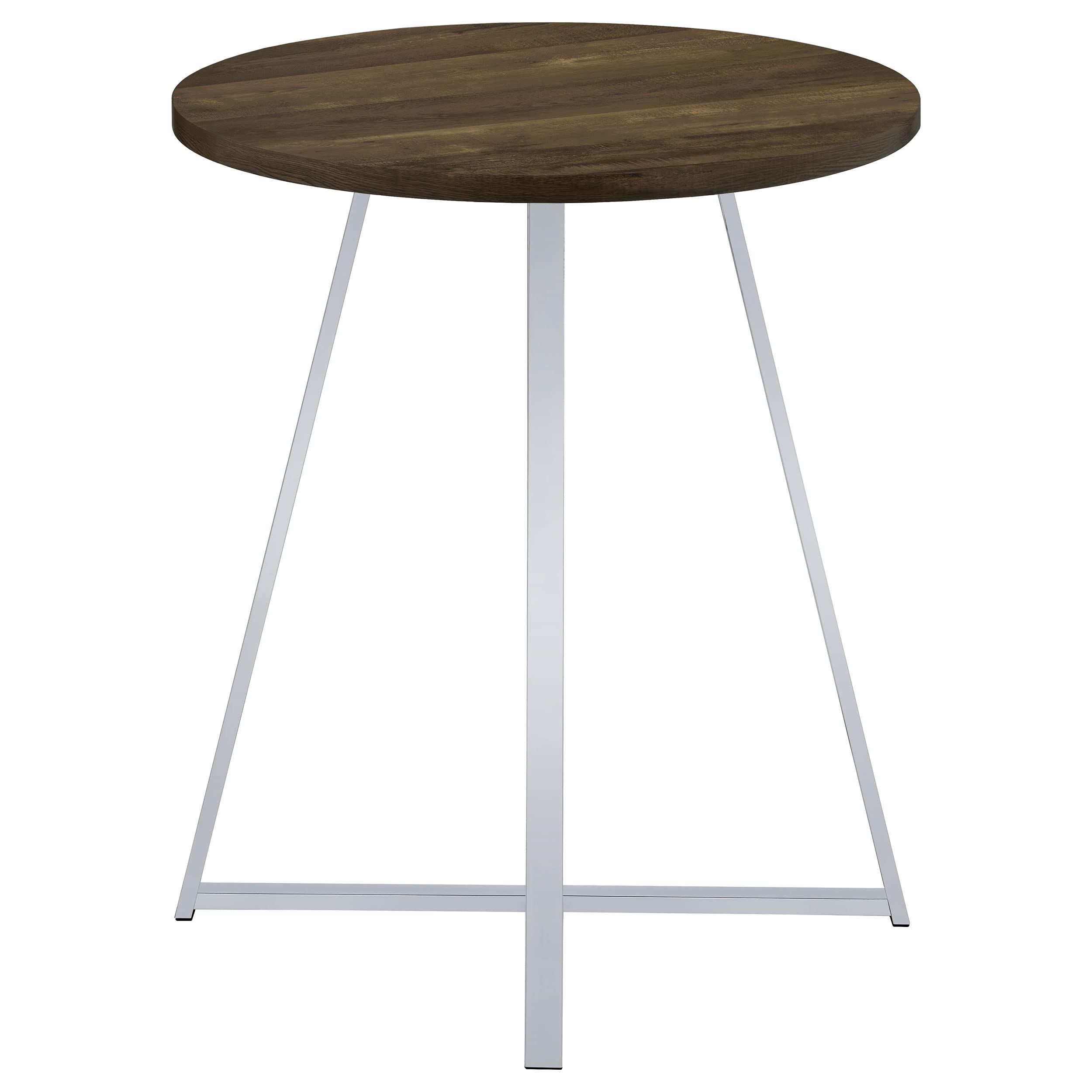 Coaster Home Furnishings Burkhart Sled Base Round Bar Table Brown Oak and Chrome