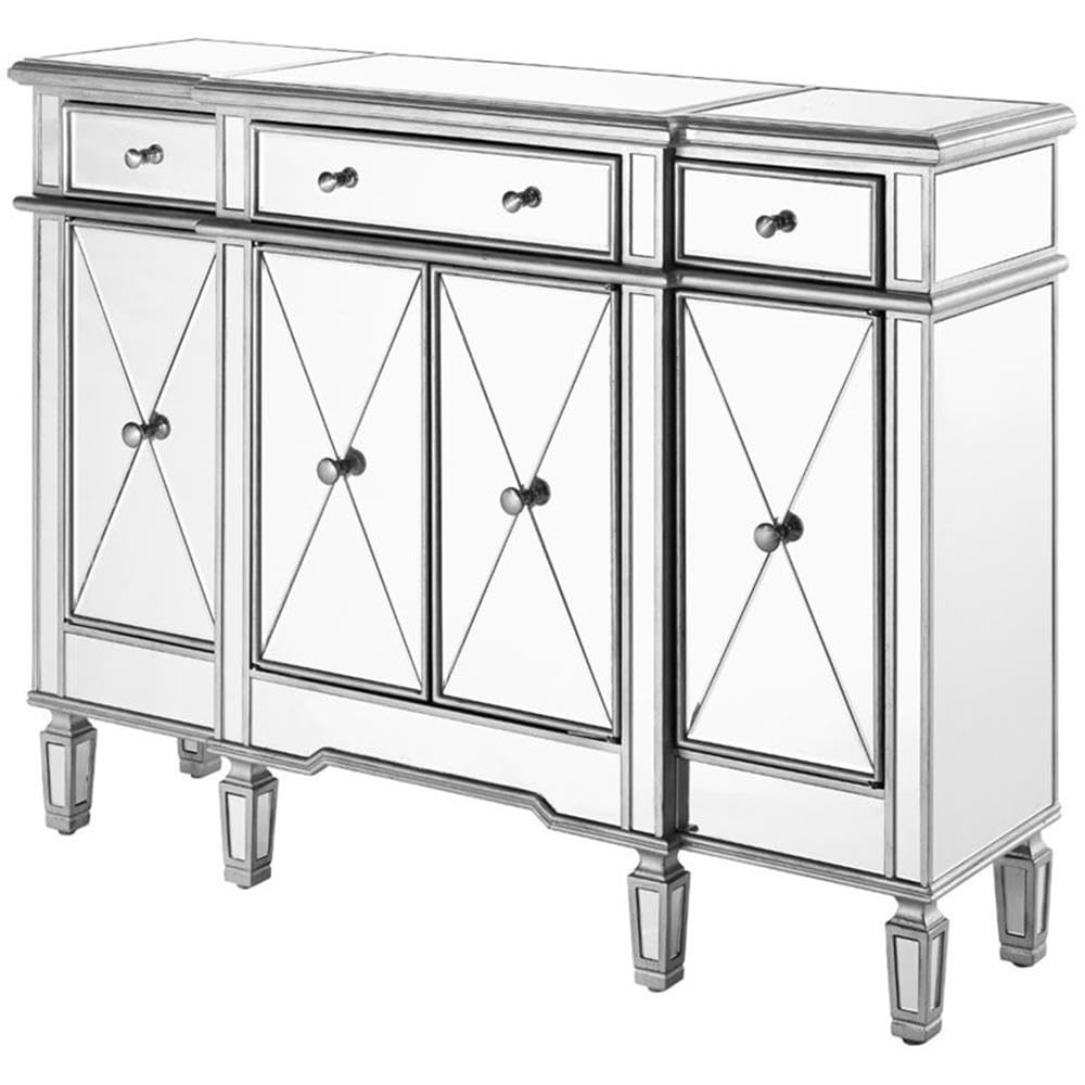 Elegant Decor Contempo 4 Door 48&quot; Mirrored Sideboard in Antique Silver