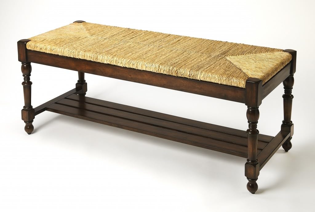 HomeRoots Updated Traditional Mahogany and Wicker Bench, Brown