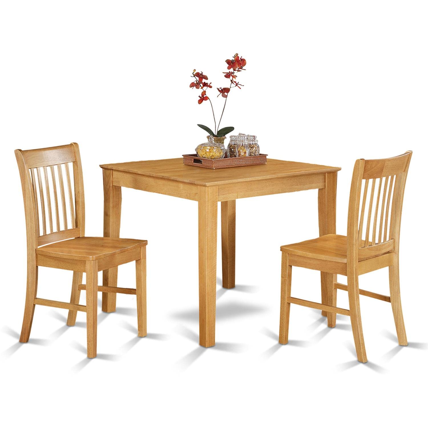 East West Furniture Oxford 3 Piece Kitchen Set Contains a Square Table and 2 Dining Room Chairs, 36x36 Inch, OXNO3-OAK-W