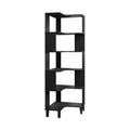 Prepac Nordik 6-Tier Black Modern Mid Century Corner Bookcase, 71.5 Extra Tall Black Corner Shelf with Storage, Multifunctional 