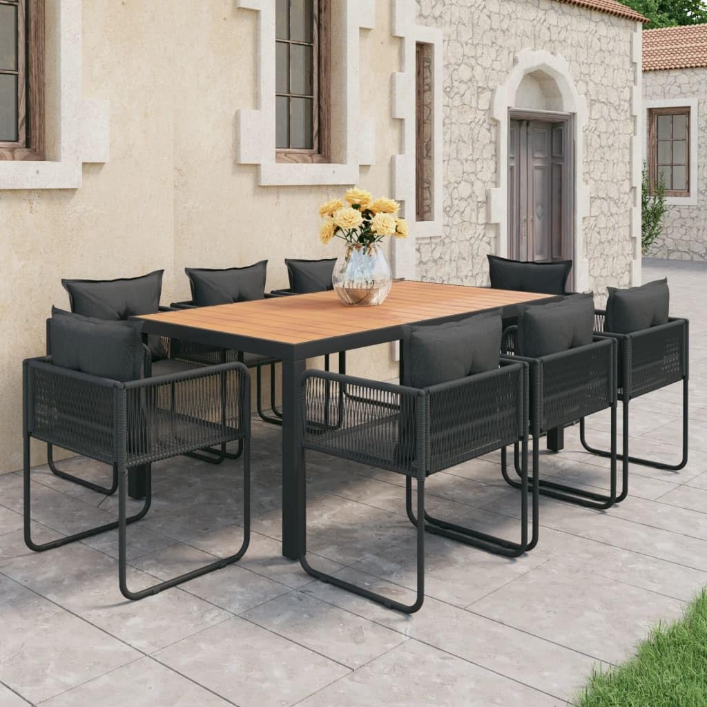 vidaXL Patio Dining Set 9 Piece Garden Outdoor Balcony Backyard Terrace Dinner Dinette Seating Table Chair Set Home PVC Rattan Black and Brown