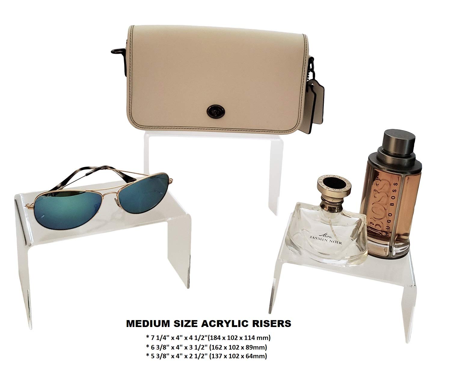 Flanicausa 3 Pieces Set - Medium Clear Acrylic Display Riser Set, Acrylic Display Stand