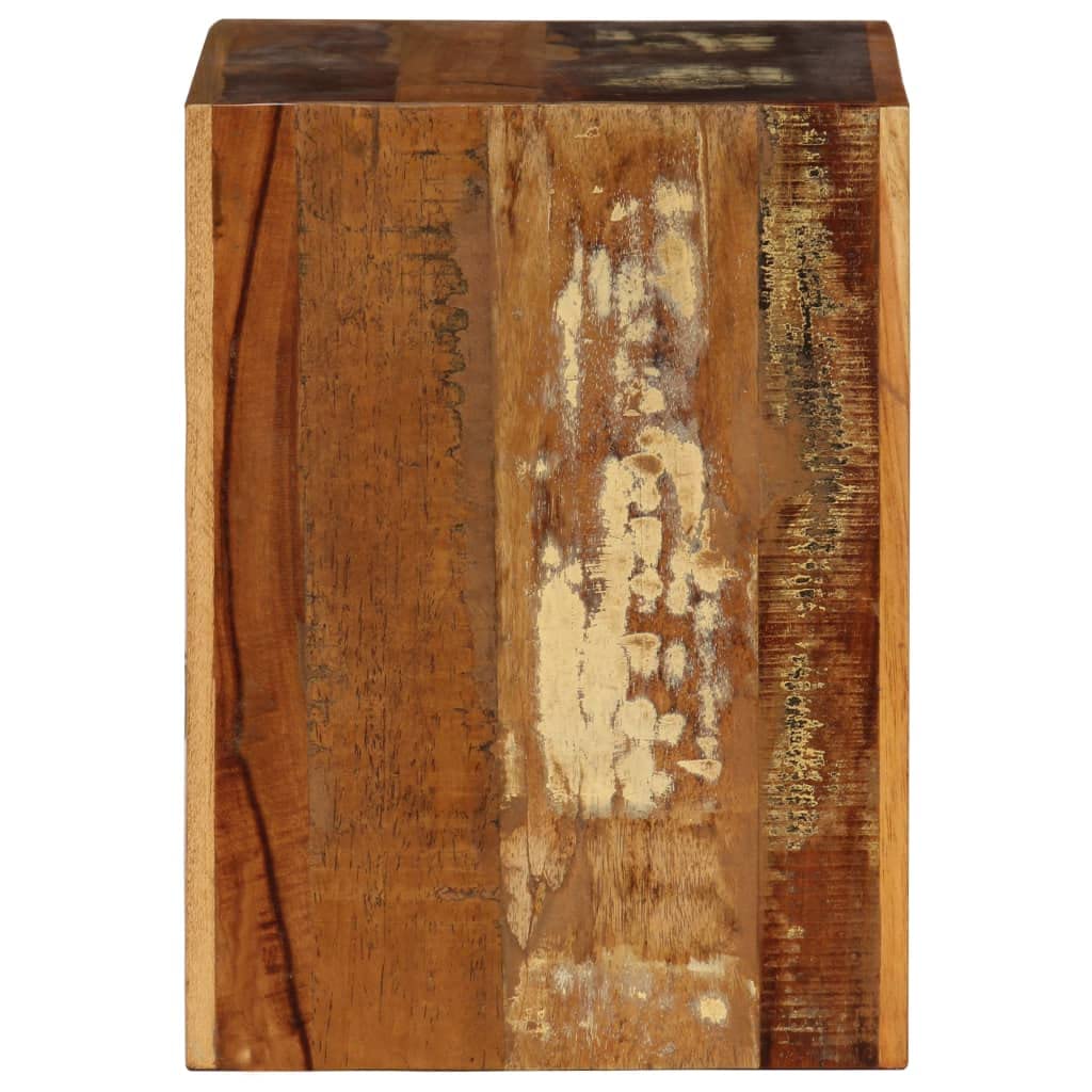 vidaXL Solid Reclaimed Wood Stool - Antique-Style Multifunctional Furniture with Storage, Diverse Wood Types, Polished Painted Lacquered Finish, 15.7"x11.8"x15.7" Dimensions