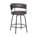 HomeRoots Black Steel,Faux Leather,Plywood 26' Gray Faux Leather Modern Swivel Bar Stool