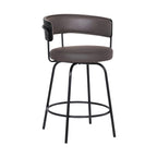HomeRoots Black Steel,Faux Leather,Plywood 26' Gray Faux Leather Modern Swivel Bar Stool