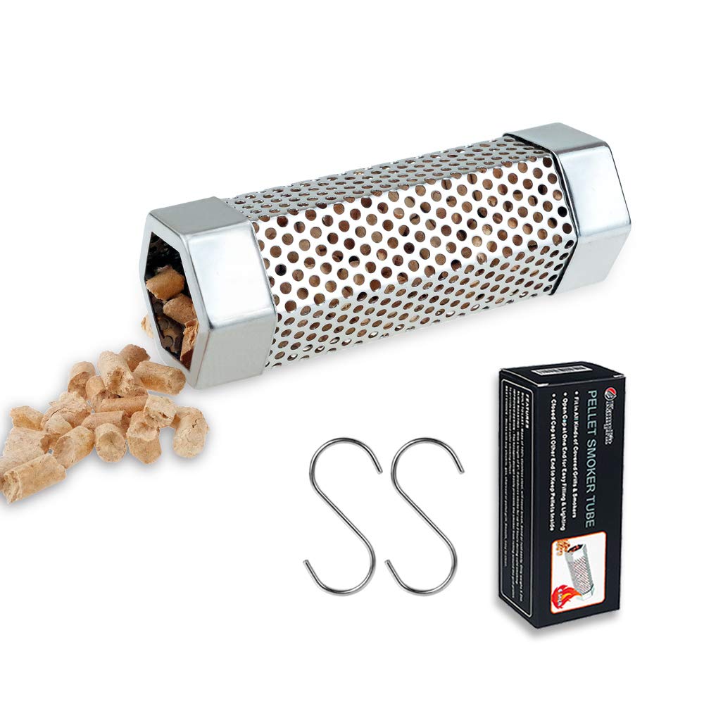Kampfit Pellet Smoker Tube 6 Inches - Stainless Steel Perforated Wood Pellet Tube Smoker - For All Electric, Gas, Charcoal Grill