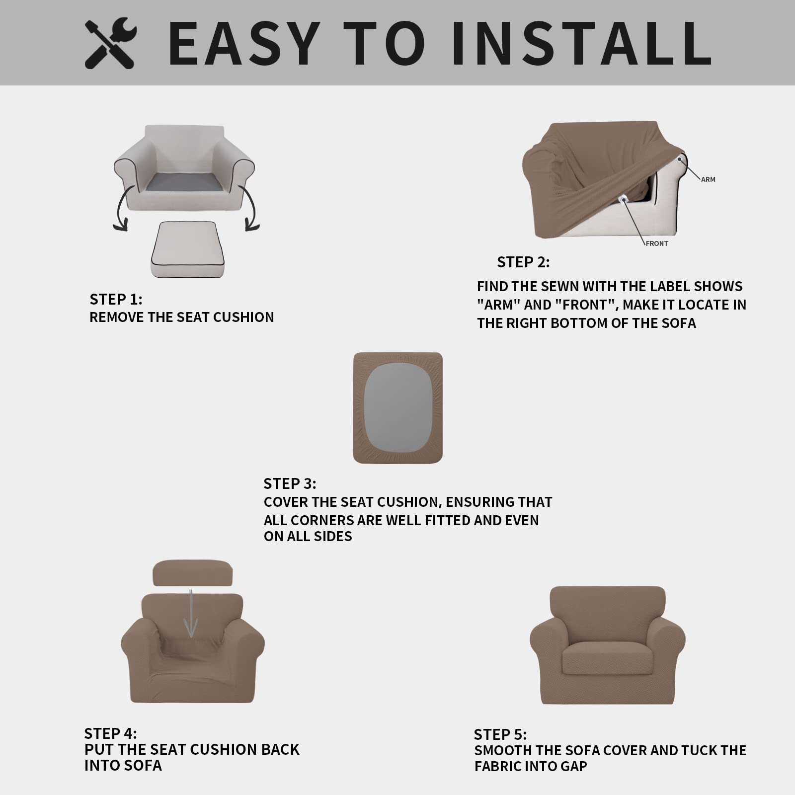 Issuntex 2 Pieces High Stretch Thicken Chair Couch Covers, Soft Sofa Slipcover For 1 Separate Cushion Couch, Jacquard Fabric Ela