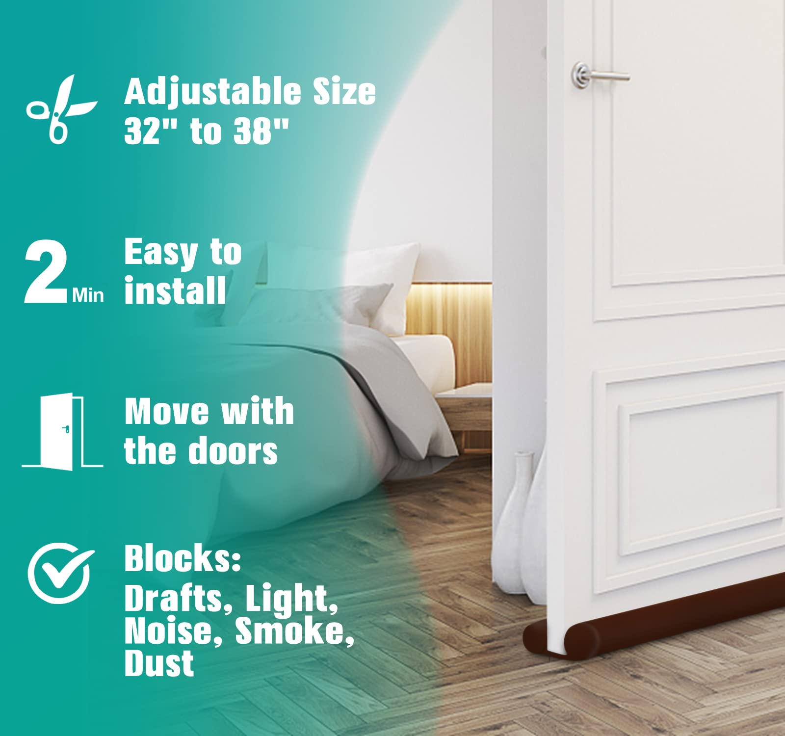 Maxtid Small Door Draft Blocker 30' Double Door Draft Sealers For Bottom Of Door Weather Seal Strips Soundproof Door Seal